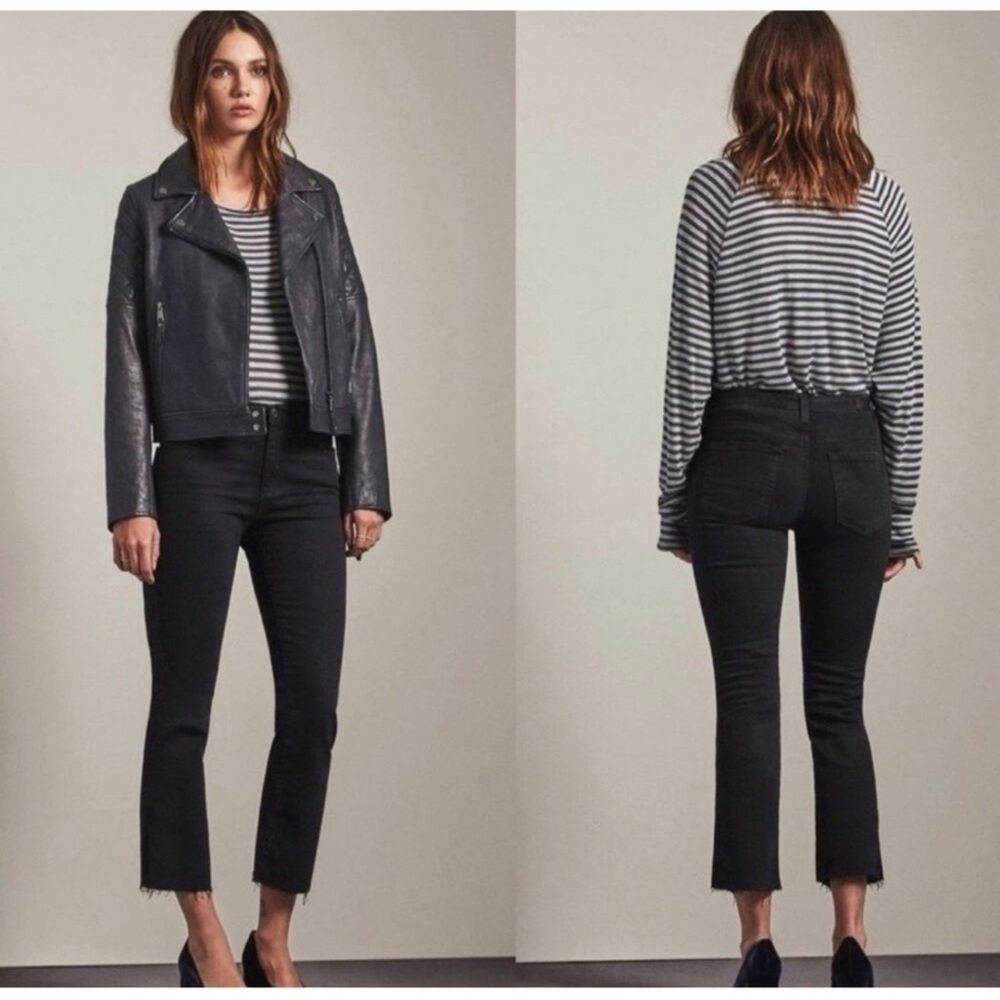 AG The Stevie Ankle Slim Straight Jeans Raw hem Black Step Crop Mid Rise